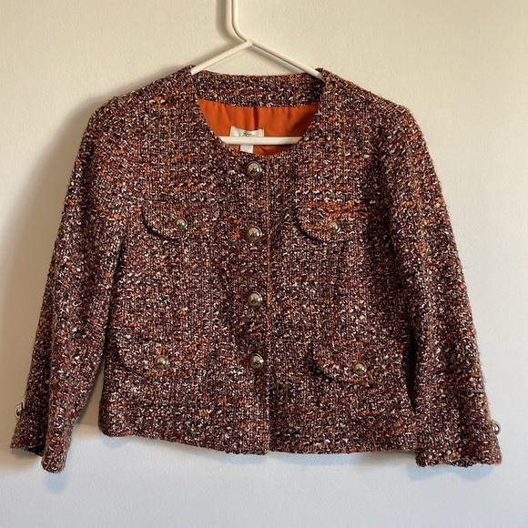 NWT Old Luxury Tweed Blazer Ann Taylor LOFT 8 Orange Black Button Suit Coat - Picture 2 of 16